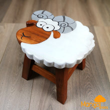 Load image into Gallery viewer, Kids Wooden Table + 2 stools Set Giraffe &amp; Sheep themed- hand carved Timber Children Furniture
