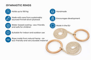 24 cm Wooden Gymnastic Rings Olympic Gym Rings Strength Training and fun for children