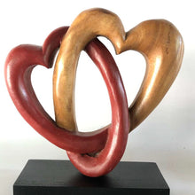 Load image into Gallery viewer, Heart Love Wood Carving Wood Sculpture Acacia Wooden Statue Heart in red 26cm
