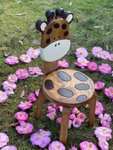 Load image into Gallery viewer, Children’s wooden chair Giraffe themed with solid backrest
