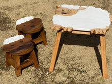 Load image into Gallery viewer, Children’s wooden table and chair stools set Shaun the Sheep theme
