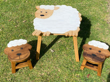 Load image into Gallery viewer, Children’s wooden table and chair stools set Shaun the Sheep theme
