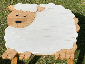 Children’s wooden table and chair stools set Shaun the Sheep theme
