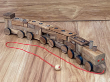 Load image into Gallery viewer, Wooden Train 3 carriages 20 wooden puzzle shapes with pull along string
