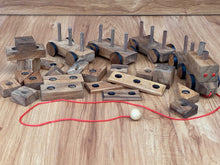Load image into Gallery viewer, Wooden Train 3 carriages 20 wooden puzzle shapes with pull along string
