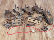 Load image into Gallery viewer, Wooden Train 3 carriages 20 wooden puzzle shapes with pull along string
