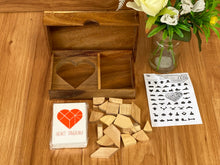 Load image into Gallery viewer, Logic Heart shaped Tangram Set with Play Cards Wooden Puzzle Game
