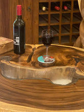 Load image into Gallery viewer, Coffee Table, Round wood large  112 cm across 91cm width and 9 cm thick, glass inlay feature
