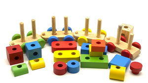 Wooden Train Toy with Puzzle Shapes for building and Stacking_By Luckytree.