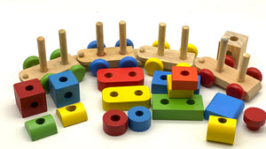 Wooden Train Toy with Puzzle Shapes for building and Stacking_By Luckytree.