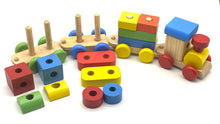 Load image into Gallery viewer, Wooden Puzzle Shapes Stacking Train-18 pieces
