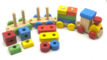 Load image into Gallery viewer, Wooden Train Toy with Puzzle Shapes for building and Stacking_By Luckytree.
