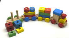 Load image into Gallery viewer, Wooden Train Toy with Puzzle Shapes for building and Stacking_By Luckytree.
