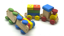 Load image into Gallery viewer, Wooden Train Toy with Puzzle Shapes for building and Stacking_By Luckytree.
