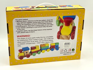 Wooden Train Toy with Puzzle Shapes for building and Stacking_By Luckytree.