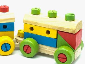 Wooden Train Nut Combination with Puzzle Shapes Stacking Train-52 pieces.