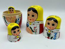 Load image into Gallery viewer, Wooden Nesting Dolls 5 pcs in red and yellow.
