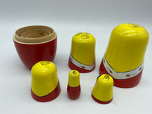 Load image into Gallery viewer, Wooden Nesting Dolls 5 pcs in red and yellow.
