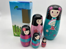 Load image into Gallery viewer, Wooden Nesting Dolls 5 pcs - Japanese kimono design
