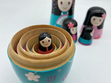 Load image into Gallery viewer, Wooden Nesting Dolls 5 pcs - Japanese kimono design
