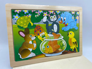 Set of 4 puzzles-construction train, sea life, garden party