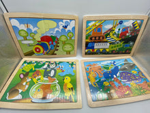 Load image into Gallery viewer, Set of 4 puzzles-construction train, sea life, garden party
