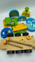 Load image into Gallery viewer, Wooden Train Toy with Puzzle Shapes for building and imaginative play
