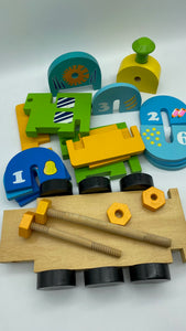 Wooden Train Toy with Puzzle Shapes for building and imaginative play