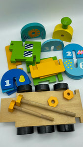 Wooden Train Toy with Puzzle Shapes for building and imaginative play