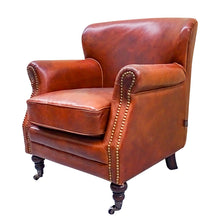 Load image into Gallery viewer, Traditional club style vintage leather armchair, a great eclectic piece.
