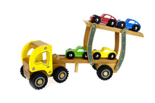 Load image into Gallery viewer, Kids Wooden Car Carrier Truck Toy (Beech Wood) 6 Rubber Wheels movable tray and cars-Age: 18 M+.
