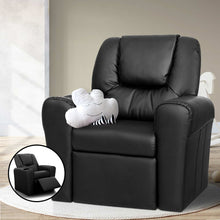 Load image into Gallery viewer, Keezi Kids Recliner Chair Black PU Leather Sofa Lounge Couch Children Armchair
