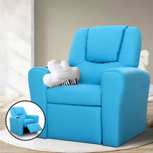 Load image into Gallery viewer, Keezi Kids Recliner Chair Blue PU Leather Sofa Lounge Couch Children Armchair
