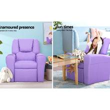 Load image into Gallery viewer, Keezi Kids Recliner Chair Purple PU Leather Sofa Lounge Couch Children Armchair
