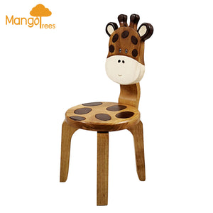 Kids Wooden Table + 2 Chairs Set Giraffe Design Carved Timber Children Furniture.