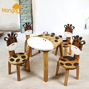 Children’s wooden chair Giraffe themed with solid backrest