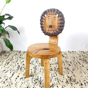 Children’s wooden chair: Lion themed with solid backrest