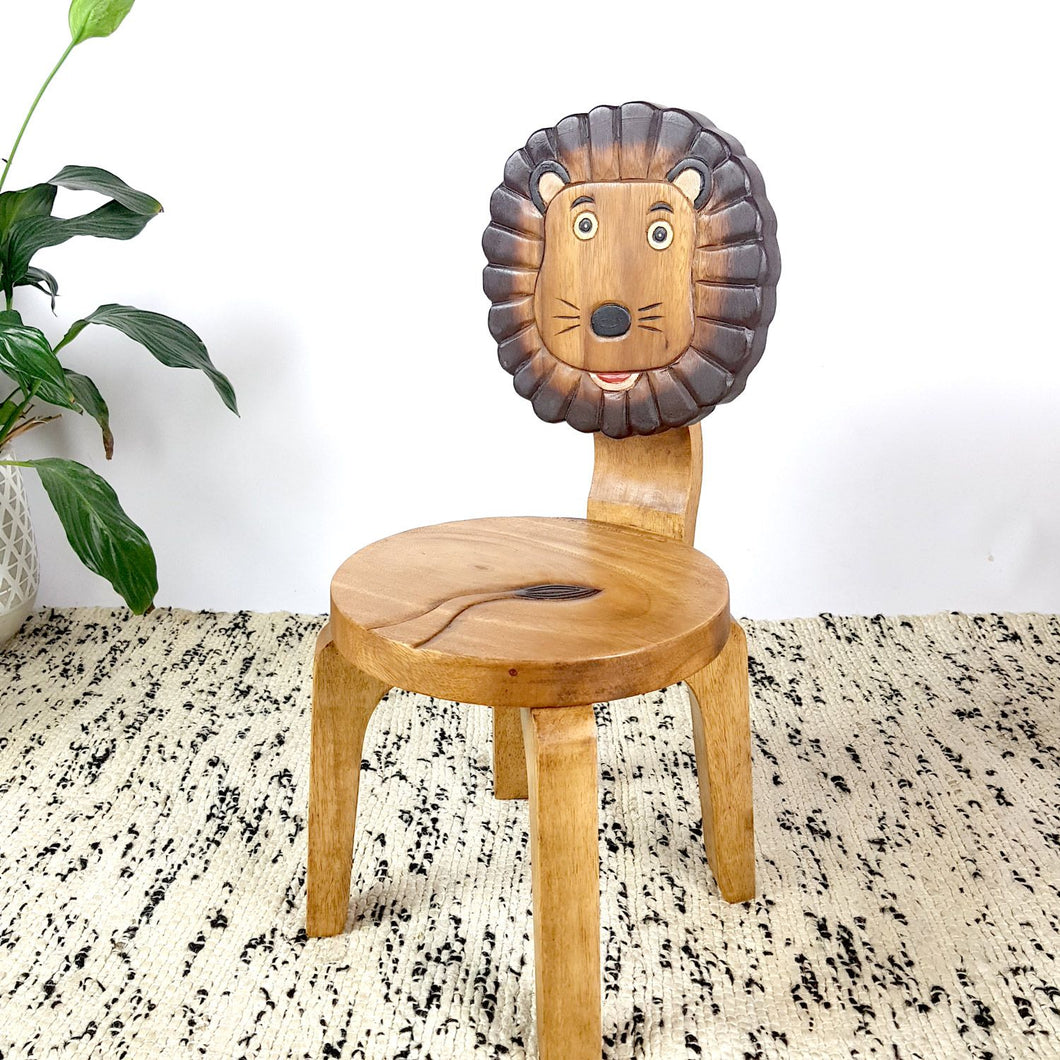 Children’s wooden chair: Lion themed with solid backrest