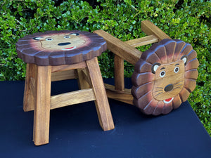 Kids Chair Wooden Stool Animal Lion Theme Children’s Chair and Toddlers Stepping Stool.