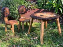 Load image into Gallery viewer, Kids Wooden Table + 2 Chairs Set Lion Design Carved Timber Children Furniture
