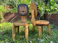 Load image into Gallery viewer, Kids Wooden Table + 2 Chairs Set Lion Design Carved Timber Children Furniture
