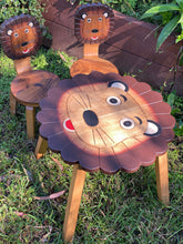 Load image into Gallery viewer, Kids Wooden Table + 2 Chairs Set Lion Design Carved Timber Children Furniture
