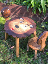 Load image into Gallery viewer, Kids Wooden Table + 2 Chairs Set Lion Design Carved Timber Children Furniture
