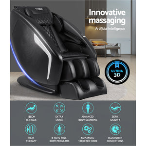 Livemor 3D Electric Massage Chair Shiatsu Kneading Massager Zero Gravity Large Black.