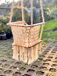 Handmade Cotton Macramé Toddler Swing Chair in natural white/cream- using 100% sustainable European wood