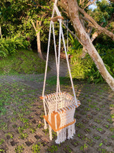 Load image into Gallery viewer, Handmade Cotton Macramé Toddler Swing Chair in natural white/cream- using 100% sustainable European wood
