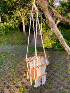 Handmade Cotton Macramé Toddler Swing Chair in natural white/cream- using 100% sustainable European wood