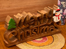 Load image into Gallery viewer, Wooden carved Merry Christmas decoration 38 cm long
