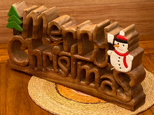 Load image into Gallery viewer, Wooden carved Merry Christmas decoration 38 cm long
