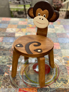 Children's hand crafted wood Chair With back rest Animal MONKEY Theme Children’s Chair and Toddlers Stepping Stool.